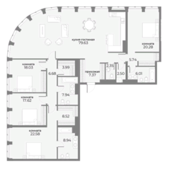 Апарт-отель «Sky View», планировка 4-комнатной квартиры, 218.18 м²