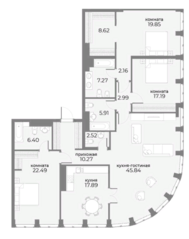 Апарт-комплекс «Sky View», планировка 4-комнатной квартиры, 169.40 м²