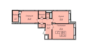 ЖК «Никольская Панорама», планировка 2-комнатной квартиры, 67.30 м²