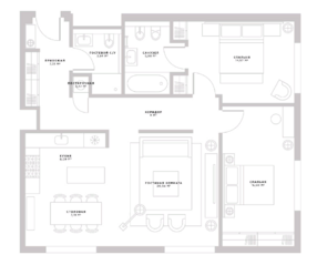МФК «Пироговская 14», планировка 2-комнатной квартиры, 92.81 м²