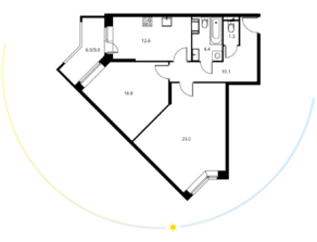 ЖК «Солнечный парк», планировка 2-комнатной квартиры, 73.18 м²