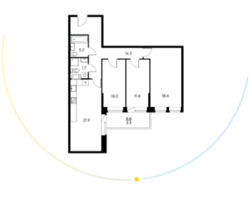 ЖК «Солнечный парк», планировка 3-комнатной квартиры, 86.46 м²