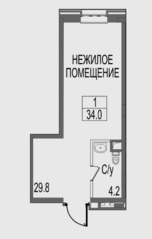 ЖК «Резиденции композиторов», планировка студии, 34.00 м²