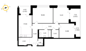 ЖК «RiverSky», планировка 3-комнатной квартиры, 101.39 м²
