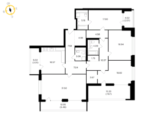ЖК «RiverSky», планировка 4-комнатной квартиры, 174.40 м²