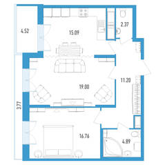 ЖК «Колумб», планировка 2-комнатной квартиры, 72.70 м²