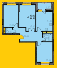 ЖК «Центральный» (Щелково), планировка 3-комнатной квартиры, 81.75 м²