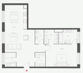 ЖК «Cloud Nine», планировка 2-комнатной квартиры, 89.00 м²