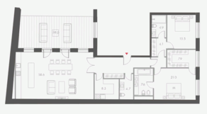 ЖК «Cloud Nine», планировка 3-комнатной квартиры, 160.00 м²
