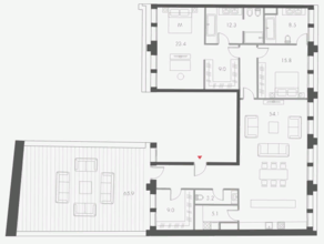 ЖК «Cloud Nine», планировка 3-комнатной квартиры, 177.00 м²