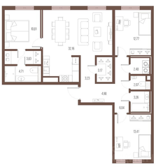 ЖК «Малоохтинский, 68», планировка 3-комнатной квартиры, 102.92 м²