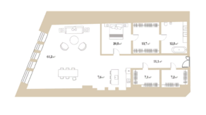 МФК «Kuznetsky Most 12 by Lalique», планировка 1-комнатной квартиры, 141.51 м²