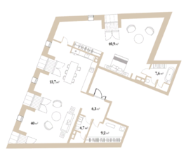 МФК «Kuznetsky Most 12 by Lalique», планировка 1-комнатной квартиры, 122.32 м²