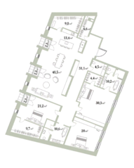 МФК «Kuznetsky Most 12 by Lalique», планировка 3-комнатной квартиры, 221.62 м²