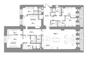 МФК «Kuznetsky Most 12 by Lalique», планировка 4-комнатной квартиры, 233.22 м²
