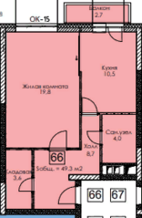 ЖК «Измайловский проезд 22-1», планировка 1-комнатной квартиры, 49.30 м²