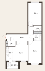 ЖК Миниполис «Восемь кленов», планировка 3-комнатной квартиры, 73.40 м²