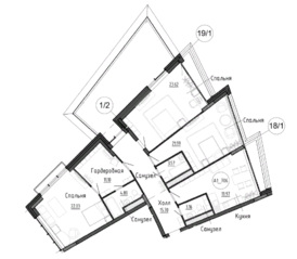 Апарт-отель Клубный дом «Рублево», планировка 3-комнатной квартиры, 126.35 м²