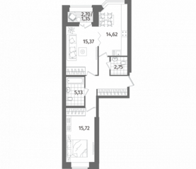 ЖК «Новое Купчино», планировка 2-комнатной квартиры, 66.50 м²