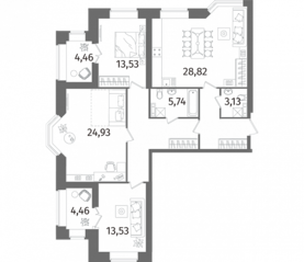 ЖК «Новое Купчино», планировка 3-комнатной квартиры, 117.50 м²