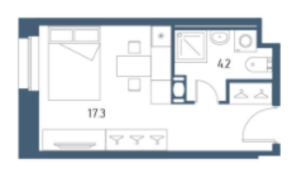 Апарт-отель «VIDI», планировка студии, 21.50 м²