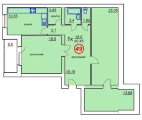 ЖК «Белые росы» (Высоковск), планировка 1-комнатной квартиры, 104.10 м²