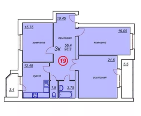 ЖК «Белые росы» (Высоковск), планировка 3-комнатной квартиры, 98.30 м²