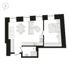 Апарт-отель «RestArt», планировка 1-комнатной квартиры, 39.70 м²