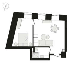 Апарт-отель «RestArt», планировка 1-комнатной квартиры, 50.00 м²