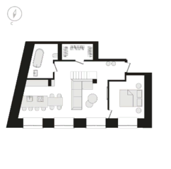 Апарт-отель «RestArt», планировка 1-комнатной квартиры, 66.40 м²