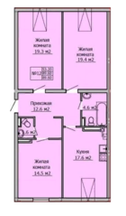 МЖК «Метелица», планировка 3-комнатной квартиры, 89.60 м²