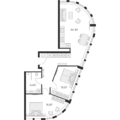 Апарт-отель «25/7 Заневский», планировка 2-комнатной квартиры, 80.46 м²