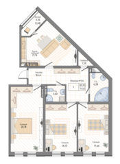 ЖК «Мануфактура James Beck», планировка 3-комнатной квартиры, 111.63 м²
