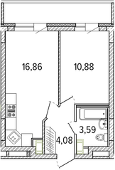ЖК «Можайский сквер», планировка 1-комнатной квартиры, 38.79 м²