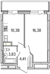 ЖК «Можайский сквер», планировка 1-комнатной квартиры, 38.38 м²