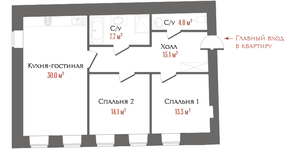 ЖК «Три Грации», планировка 2-комнатной квартиры, 84.20 м²