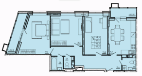 ЖК «River Park», планировка 3-комнатной квартиры, 92.30 м²