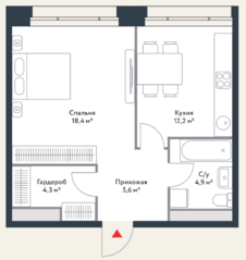 МФК «Ривер Парк», планировка 1-комнатной квартиры, 45.40 м²