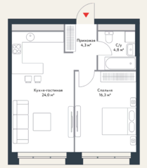 МФК «Ривер Парк», планировка 2-комнатной квартиры, 49.40 м²
