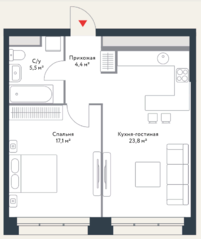 МФК «Ривер Парк», планировка 2-комнатной квартиры, 50.80 м²
