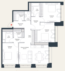 МФК «Ривер Парк», планировка 4-комнатной квартиры, 115.80 м²