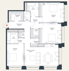 МФК «Ривер Парк», планировка 4-комнатной квартиры, 128.40 м²