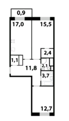 ЖК «Союзный», планировка 2-комнатной квартиры, 67.30 м²