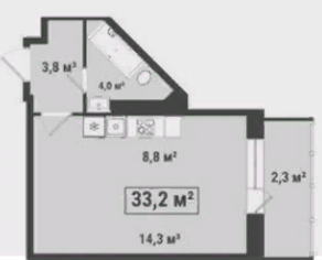 ЖК «Высоково», планировка студии, 33.20 м²