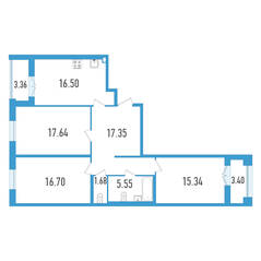 ЖК «Дефанс», планировка 3-комнатной квартиры, 94.14 м²