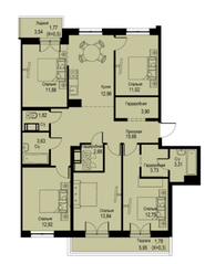 ЖК «ID Кудрово», планировка 5-комнатной квартиры, 113.65 м²