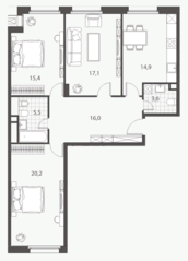ЖК «Homecity», планировка 3-комнатной квартиры, 92.70 м²