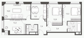 ЖК «Homecity», планировка 4-комнатной квартиры, 85.80 м²