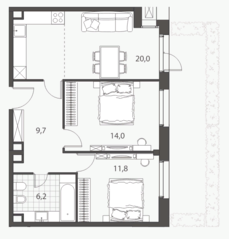 ЖК «Homecity», планировка 3-комнатной квартиры, 61.70 м²