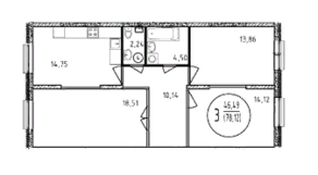 ЖК «Серебро», планировка 3-комнатной квартиры, 63.37 м²